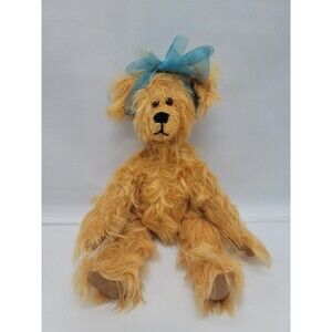 Mary L. Thiele Mohair Jointed Bear Blonde With Blue Bow 8" Signed